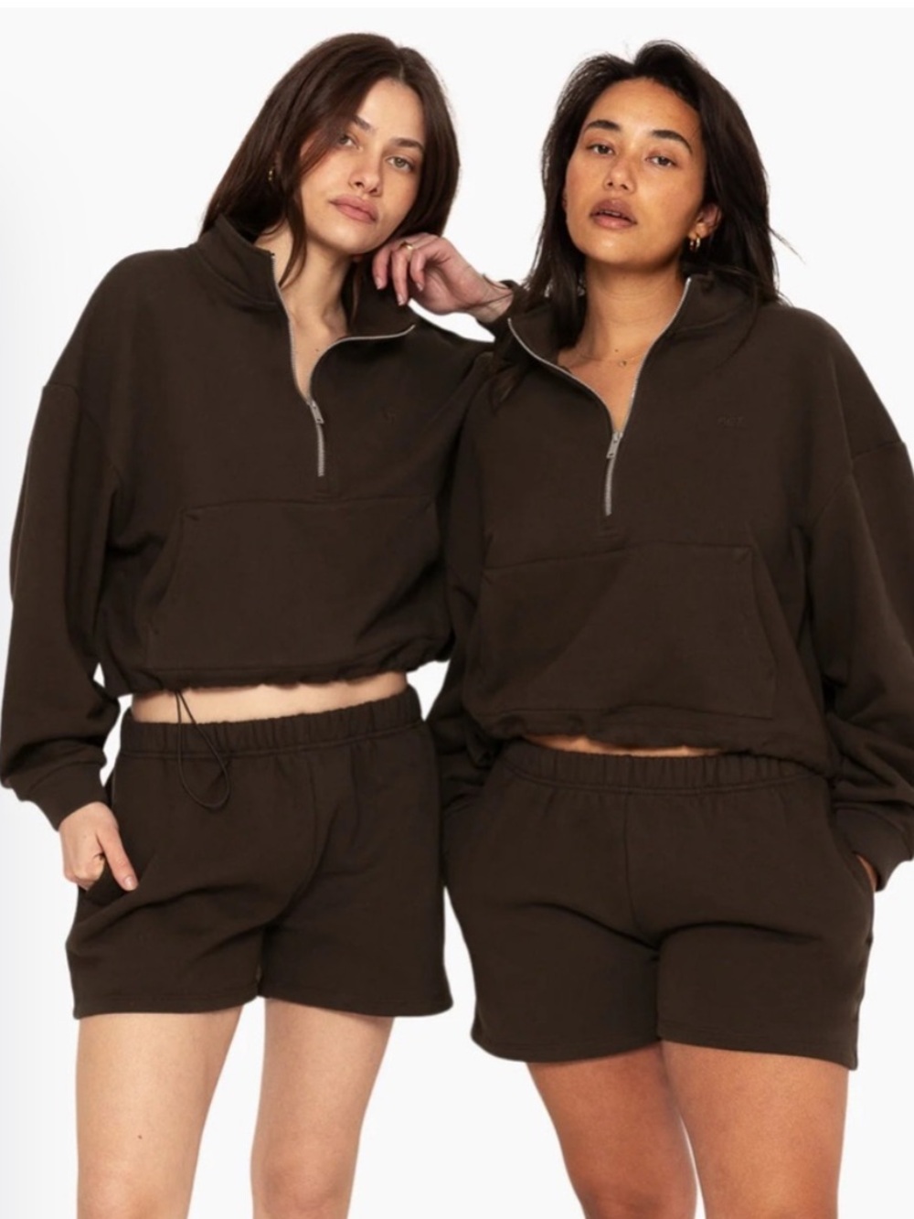 SET Active Oversized Boxy Elastic Waist Quarter Zip Sweatshirt Espresso Brown